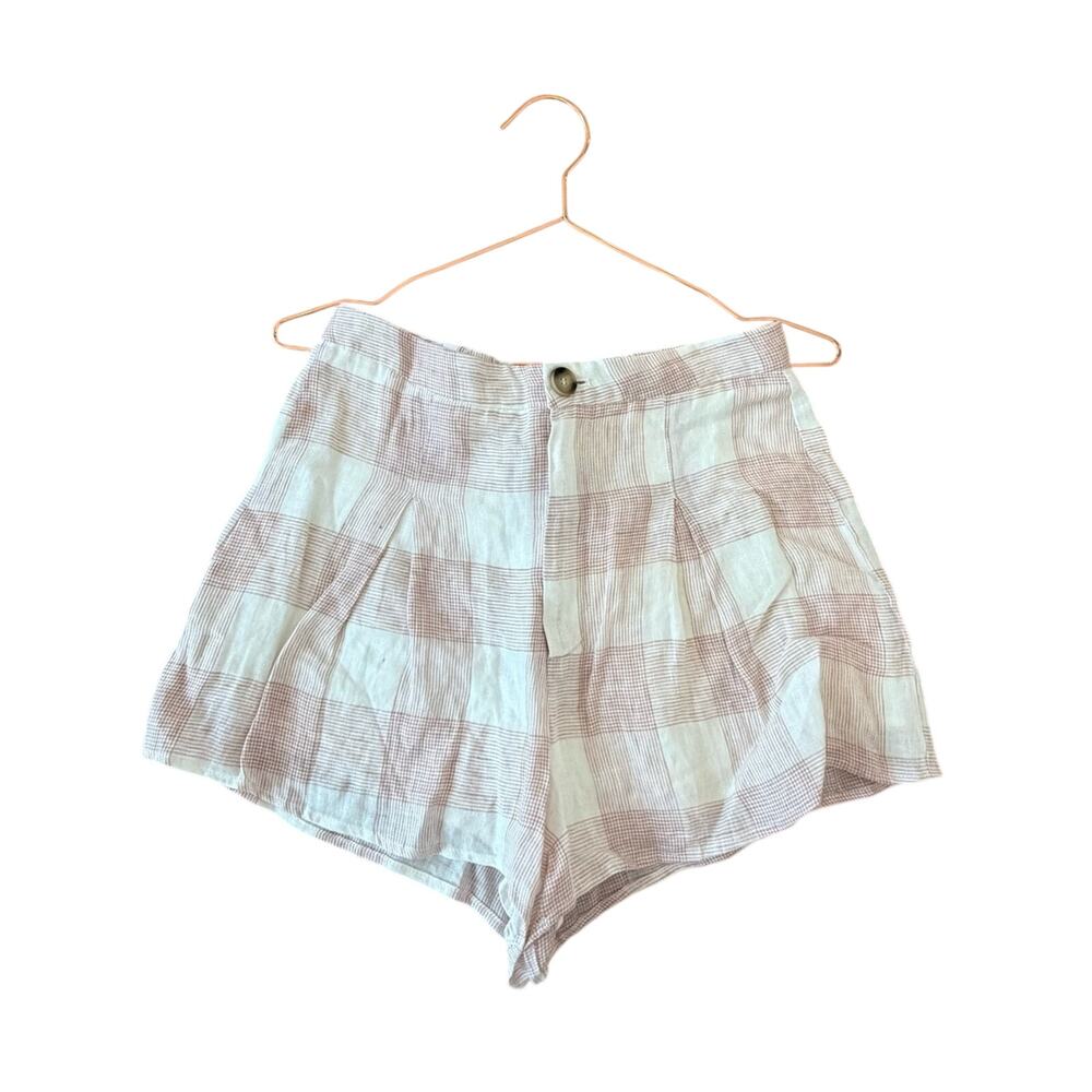 Heartloom linen blend High-Waist Pink Check Pleated Women’s Shorts